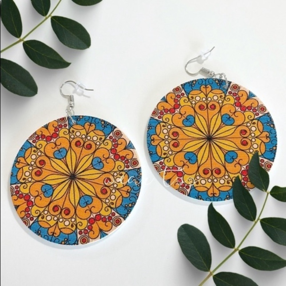 Wood Disc Kaleidoscope Earrings
